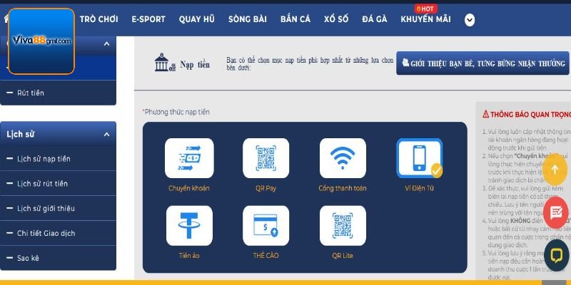 Nạp Tiền Viva88 - Cập Nhật Quy Định Và Hướng Dẫn Chi Tiết 1 Trang giải trí mang đến nhiều lựa chọn về phương thức nạp tiền